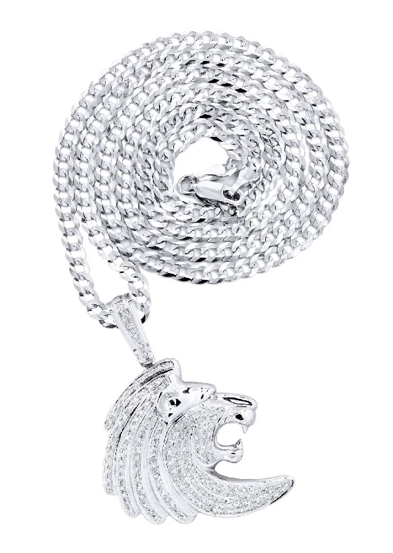 10K White Gold Lion Head Diamond Necklace  | 0.79 Carats