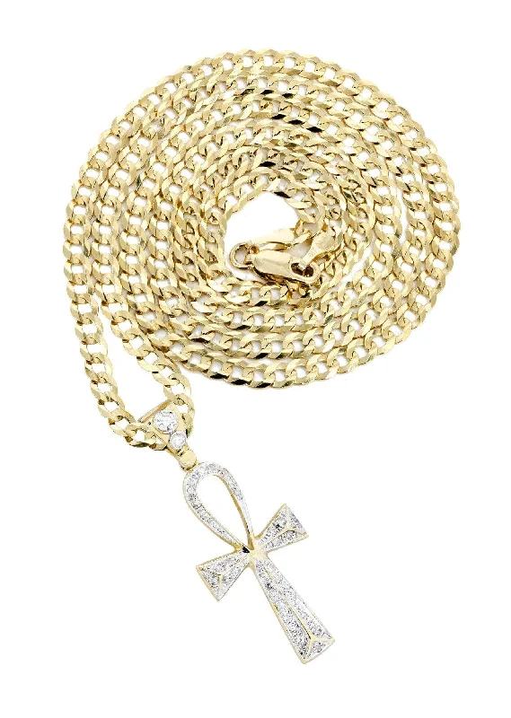 10K Yellow Gold Ankh Diamond Necklace  | 0.23 Carats