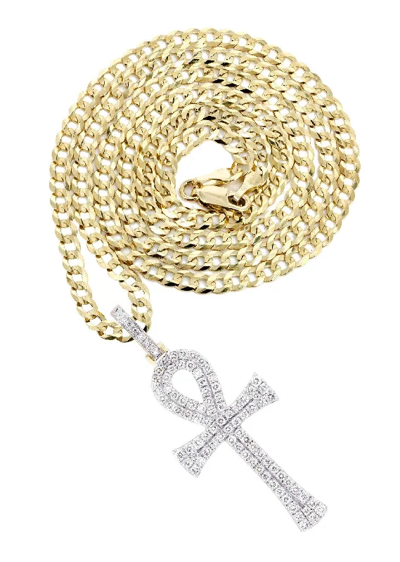 10K Yellow Gold Ankh Diamond Necklace  | 1.13 Carats