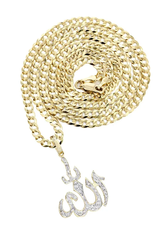 10K Yellow Gold Arabic Allah Diamond Necklace  | 0.41 Carats