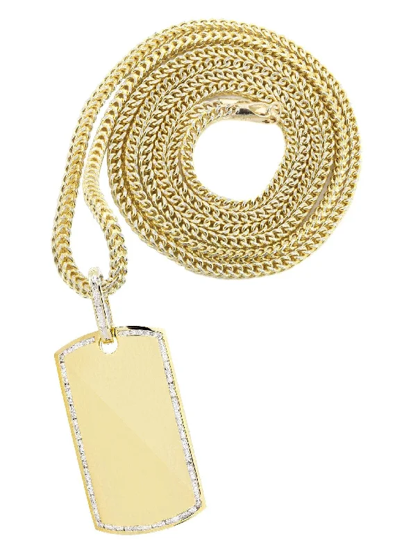 10K Yellow Gold Dog Tag Diamond Necklace  | 1.47 Carats