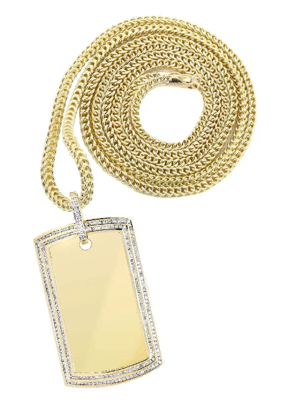 10K Yellow Gold Dog Tag Diamond Necklace  | 2.42 Carats