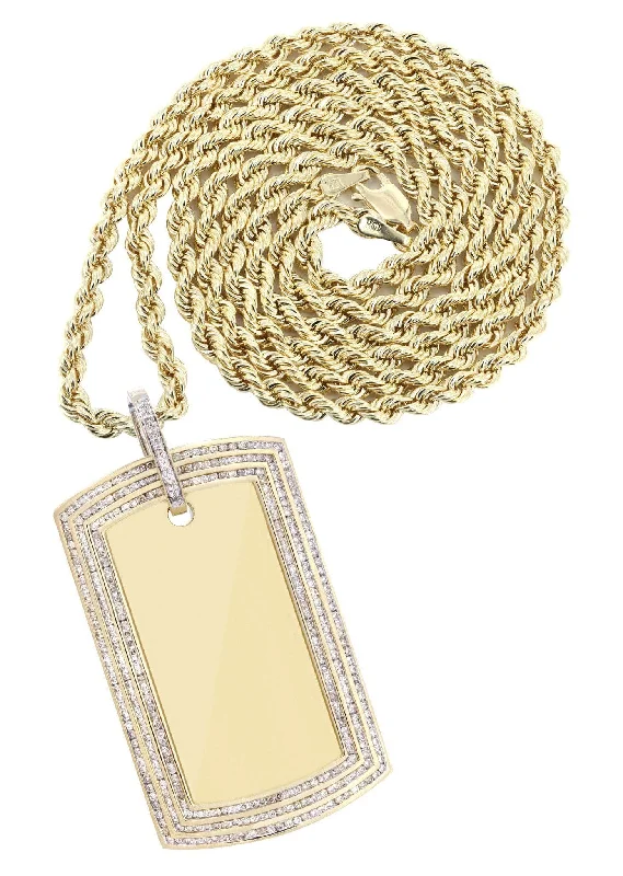 10K Yellow Gold Dog Tag Diamond Necklace  | 3.82 Carats