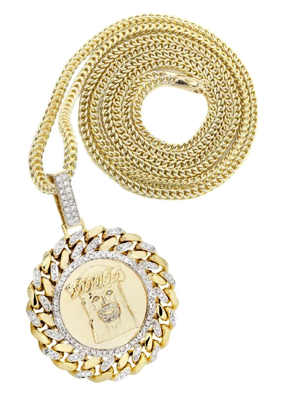 10K Yellow Gold Jesus Head Diamond Necklace | 1.8 Carats