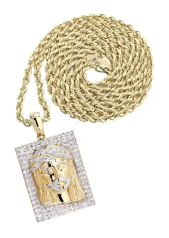 10K Yellow Gold Jesus Head Diamond Necklace  | 0.48 Carats