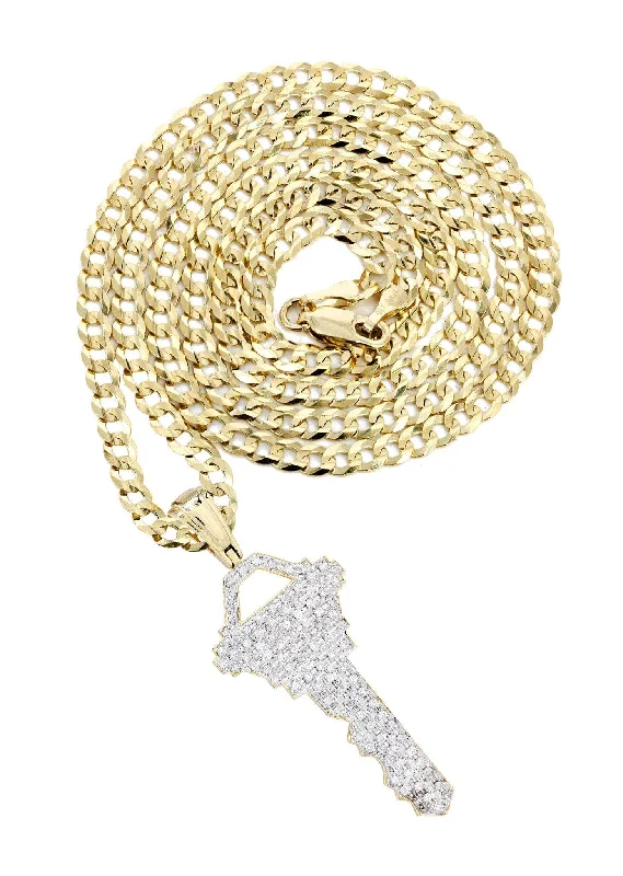 10K Yellow Gold Key Diamond Necklace  | 1.17 Carats