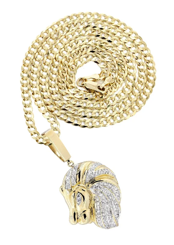 10K Yellow Gold Lion Head Diamond Necklace  | 0.84 Carats