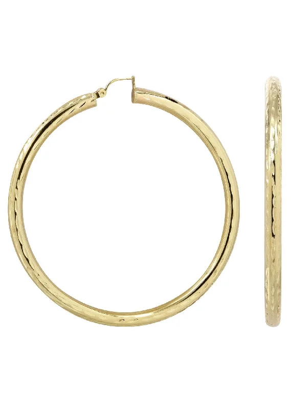 10K Gold Diamond Cut Hoop Earrings | Customizable Size