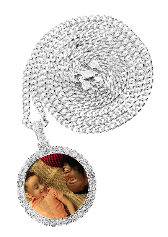 10K White Gold Diamond Round Picture Pendant Necklace | Appx. 16 Grams