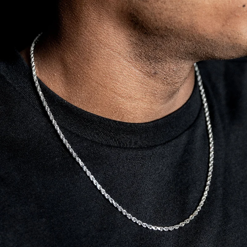 10K White Gold Rope Necklace / 3 MM