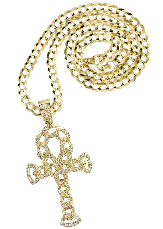 10K Yellow Gold Ankh Necklace | Small 9 Grams - Large 26 Grams