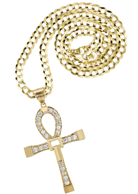 10K Yellow Gold Ankh Necklace | Small 9 Grams - Large 24 Grams