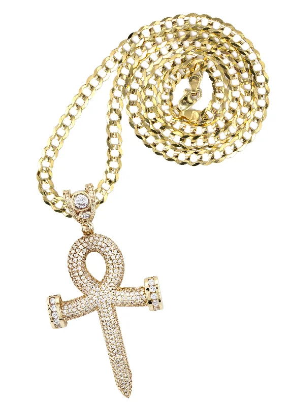 10K Yellow Gold Ankh Necklace | Small 11 Grams - Large 21 Grams