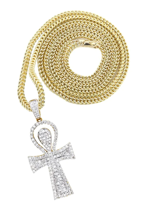 10K Yellow Gold Ankh Diamond Necklace  | 0.77 Carats