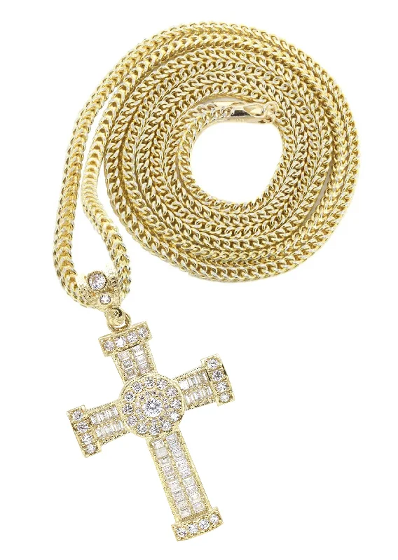 10K Yellow Gold  Baguette Cross Necklace | Appx. 16.2 Grams