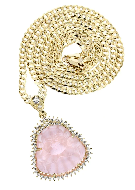 10K Yellow Gold Pink Buddha Necklace | Appx. 24.7 Grams