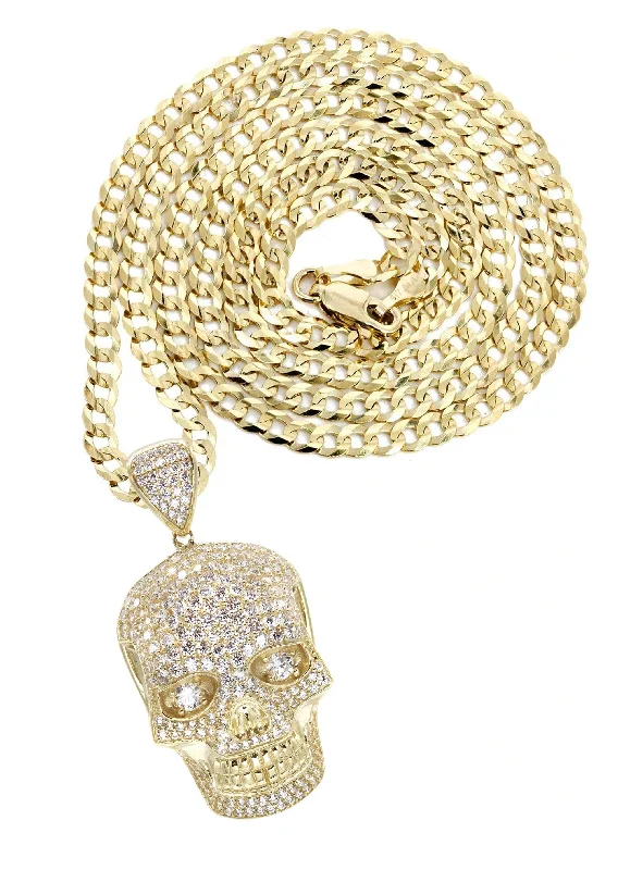 10K Yellow Gold Skull Head Necklace | Appx. 19.4 Grams