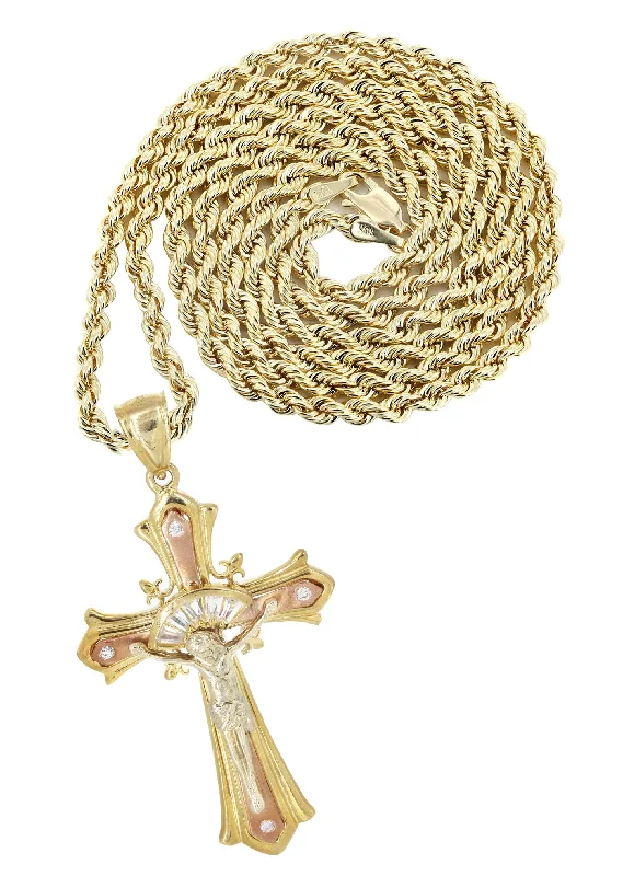 10K Yellow Gold   Cross / Crucifix Necklace | Appx. 21 Grams