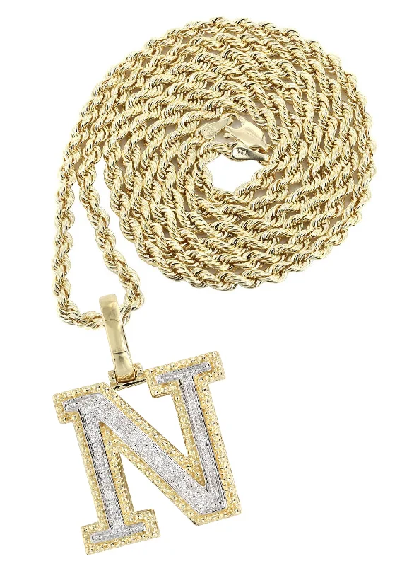 Diamond 10K Yellow Gold Letter ""N"" Necklace | Appx. 15.4 Grams