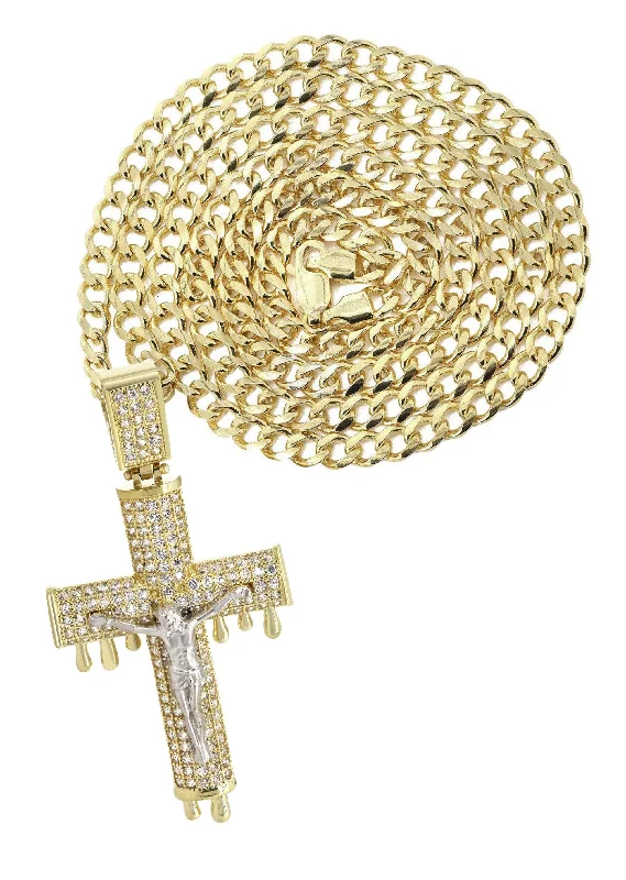 10K Yellow Gold  Melting Cross /Crucifix Necklace | Appx. 15.6 Grams