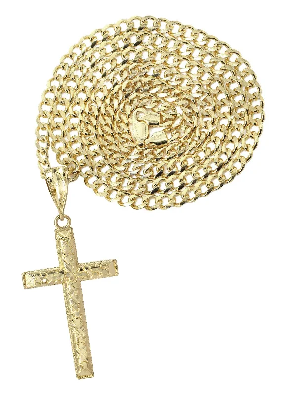 10K Yellow Gold  Nugget Cross Necklace | Appx. 13.7 Grams