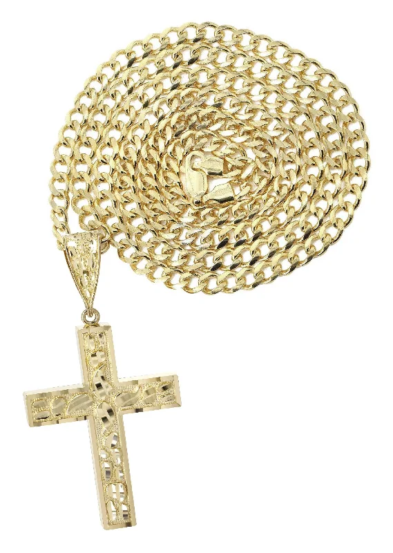 10K Yellow Gold  Nugget Cross Necklace | Appx. 14.3 Grams