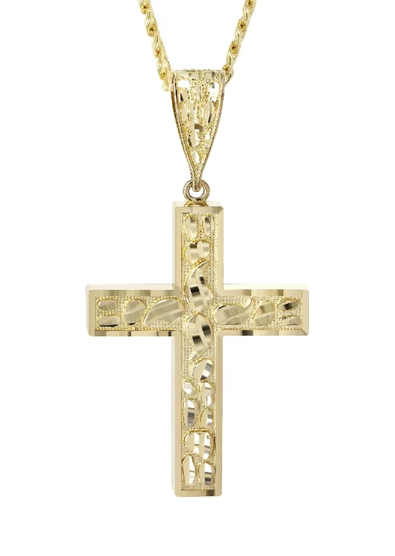 10k-yellow-gold-cuban-chain-nugget-cross-pendant-appx-14-3