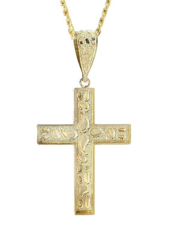 10k-yellow-gold-cuban-chain-nugget-cross-pendant-appx-14-3