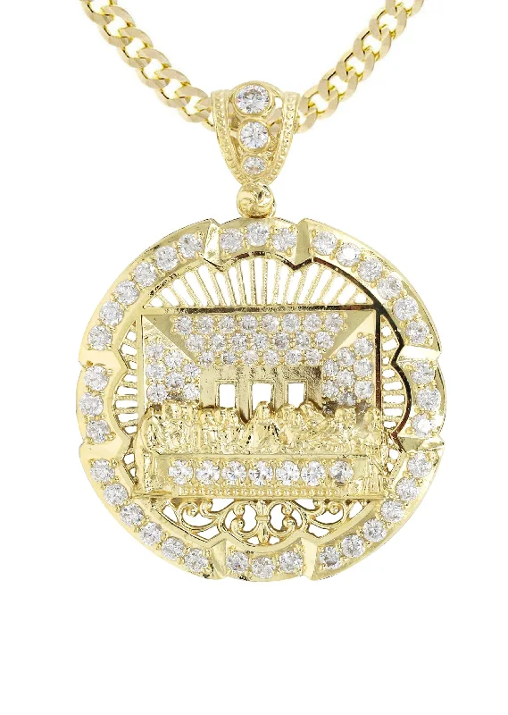 10k-yellow-gold-cuban-chain-round-last-supper-pendant-appx-22-2-grams