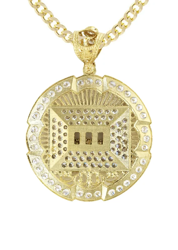 10k-yellow-gold-cuban-chain-round-last-supper-pendant-appx-22-2-grams