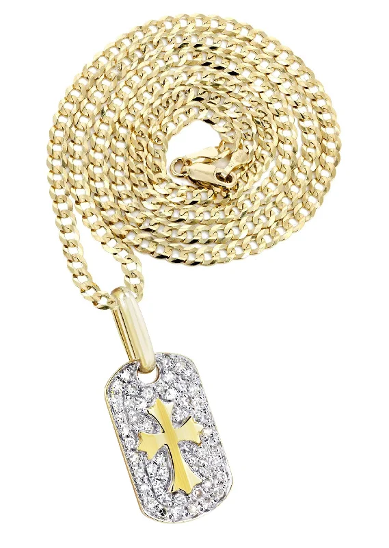 10K Yellow Gold Dog Tag Diamond Necklace  | 0.47 Carats