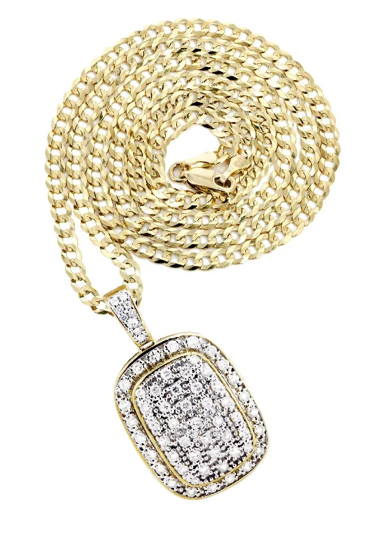 10K Yellow Gold Dog Tag Diamond Necklace  | 1.94 Carats