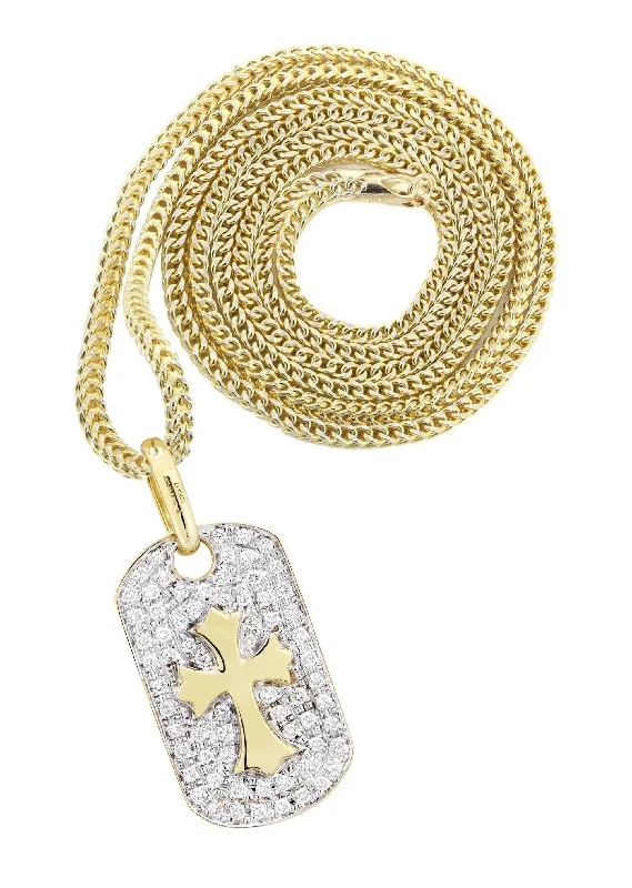 10K Yellow Gold Dog Tag Diamond Necklace  | 0.69 Carats