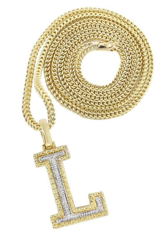 Diamond 10K Yellow Gold Letter ""L"" Necklace | Appx. 13 Grams