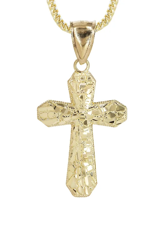 10k-yellow-gold-franco-chain-nugget-cross-pendant-appx-12-7