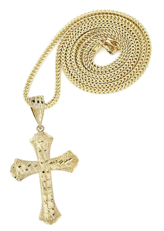 10K Yellow Gold & Nugget Cross Necklace | Appx. 14.3 Grams