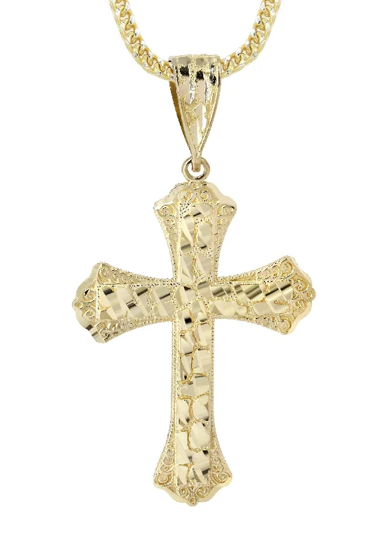 10k-yellow-gold-franco-chain-nugget-cross-pendant-appx-14-3