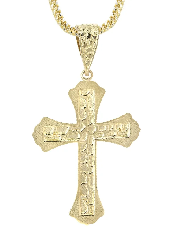 10k-yellow-gold-franco-chain-nugget-cross-pendant-appx-14-3