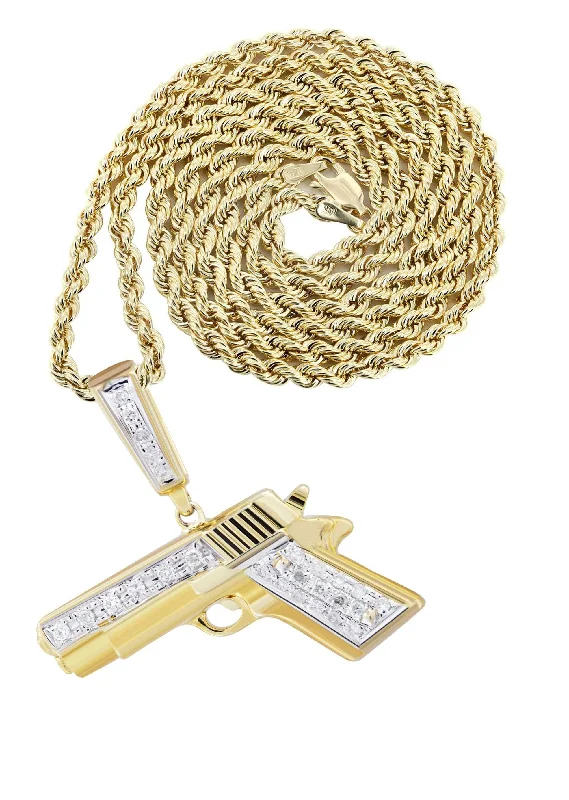 10K Yellow Gold Gun Diamond Necklace  | 0.19 Carats