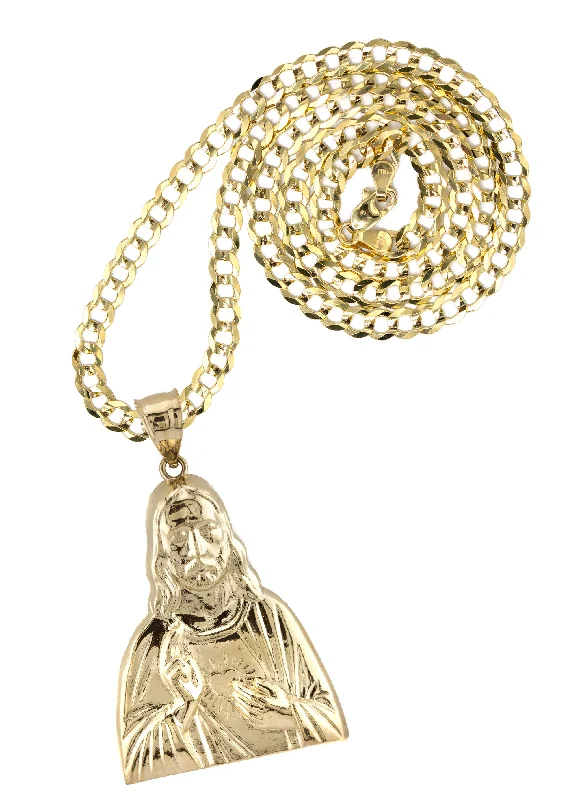 10K Yellow Gold Jesus Head Necklace | Small 8 Grams - Large 17 Grams