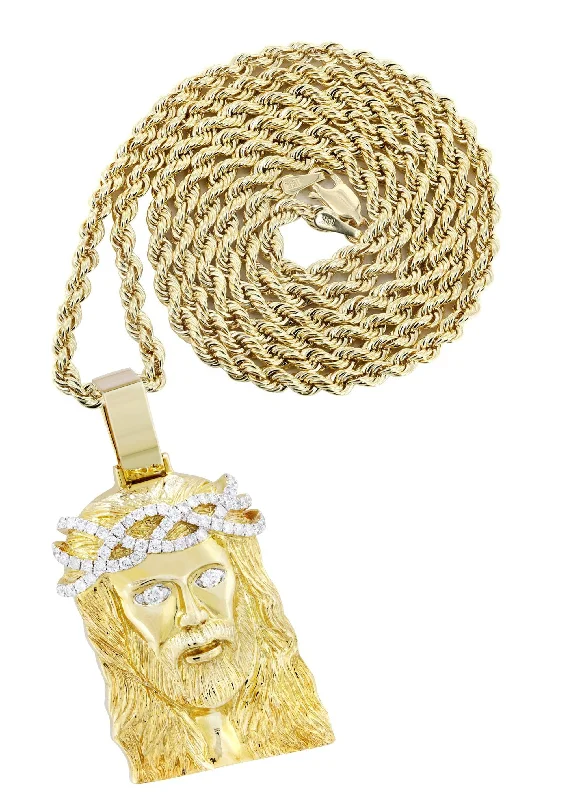 10K Yellow Gold Jesus Head Diamond Necklace  | 0.85 Carats