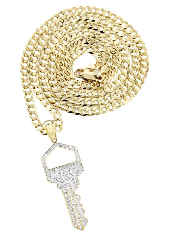 10K Yellow Gold Key Diamond Necklace  | 0.45 Carats