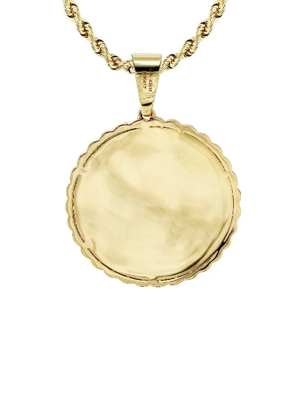 10k-yellow-gold-large-diamond-round-cuban-picture-pendant-cuban-chain-appx-18-grams