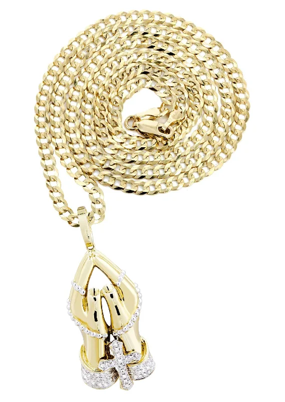 10K Yellow Gold Praying Hands Diamond Necklace  | 0.46 Carats