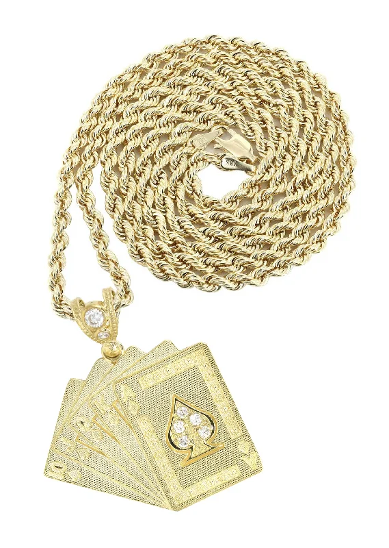 10K Yellow Gold Playing Cards Necklace | Appx. 17.3 Grams