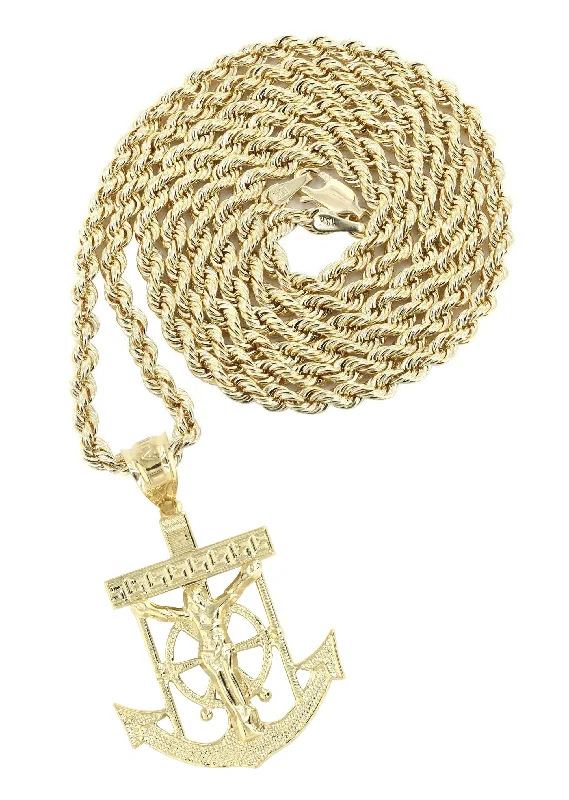 10K Yellow Gold Jesus Anchor Necklace | Appx. 12.6 Grams