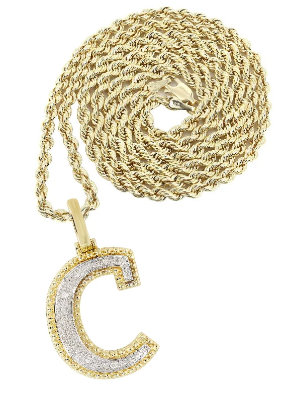 Diamond 10K Yellow Gold Letter ""C"" Necklace | Appx. 13 Grams