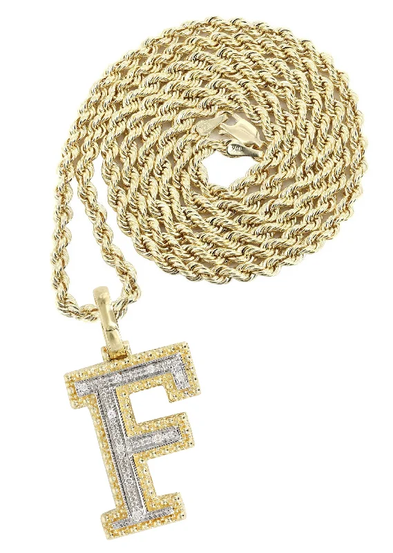 Diamond 10K Yellow Gold Letter ""F"" Necklace | Appx. 13.6 Grams