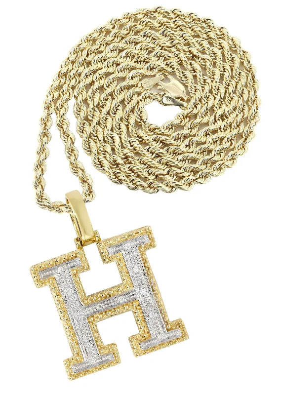 Diamond 10K Yellow Gold Letter ""H"" Necklace | Appx. 14.8 Grams