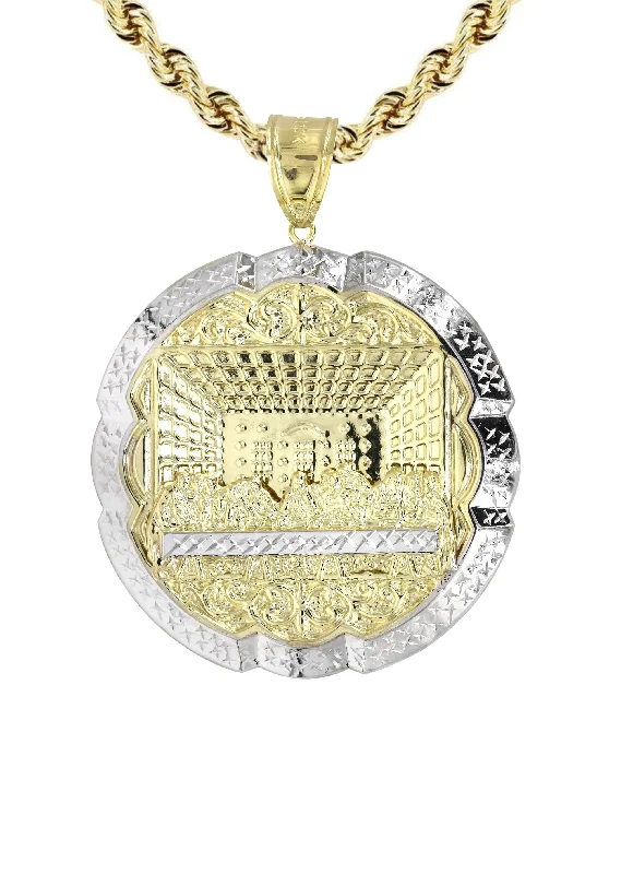 10k-yellow-gold-rope-chain-round-last-supper-pendant-appx-24-grams